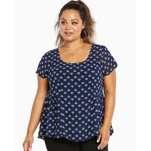 NWT Heart Print Chiffon Ruffle Hem Top